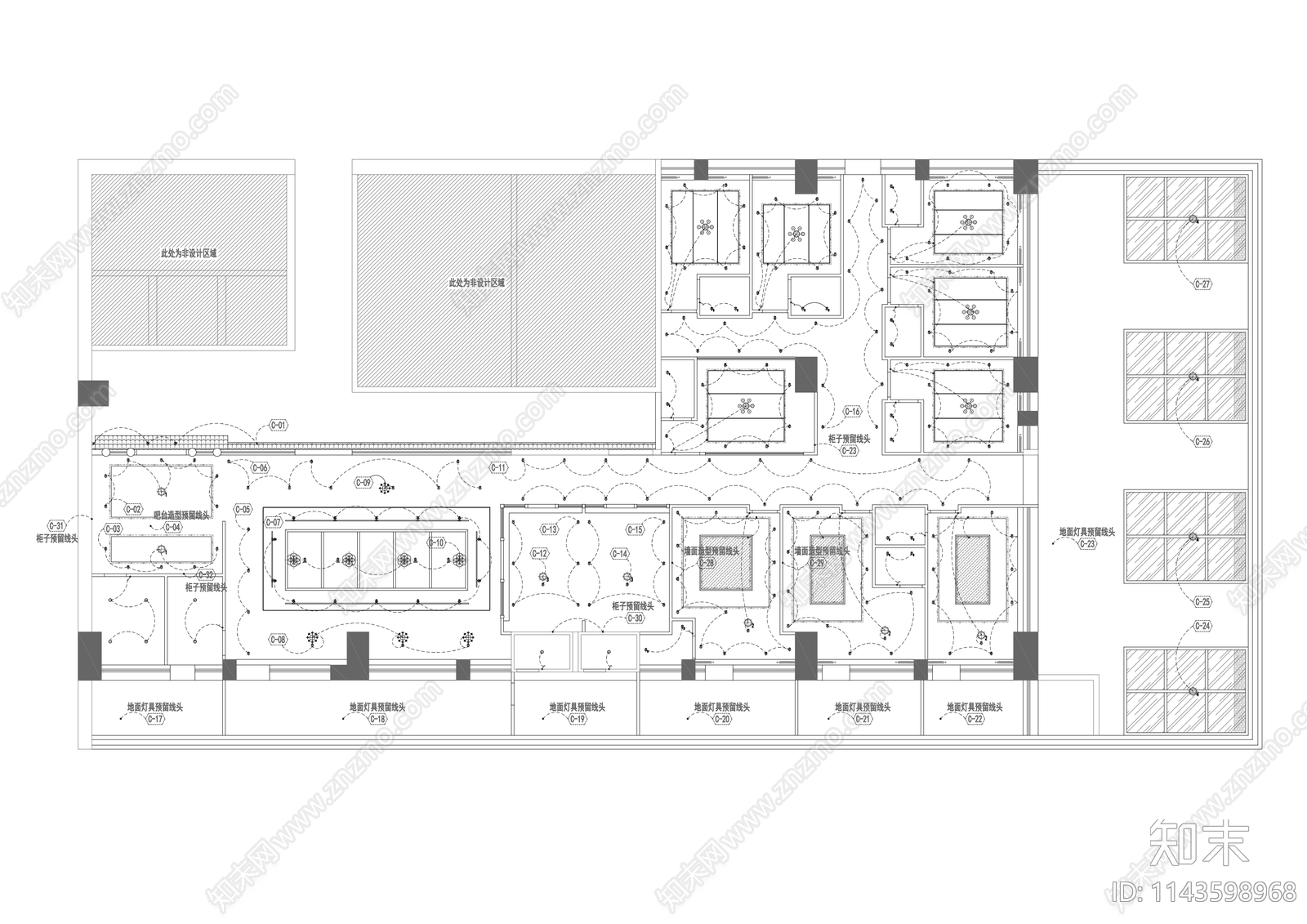 800㎡茶楼棋牌室室内装修cad施工图下载【ID:1143598968】