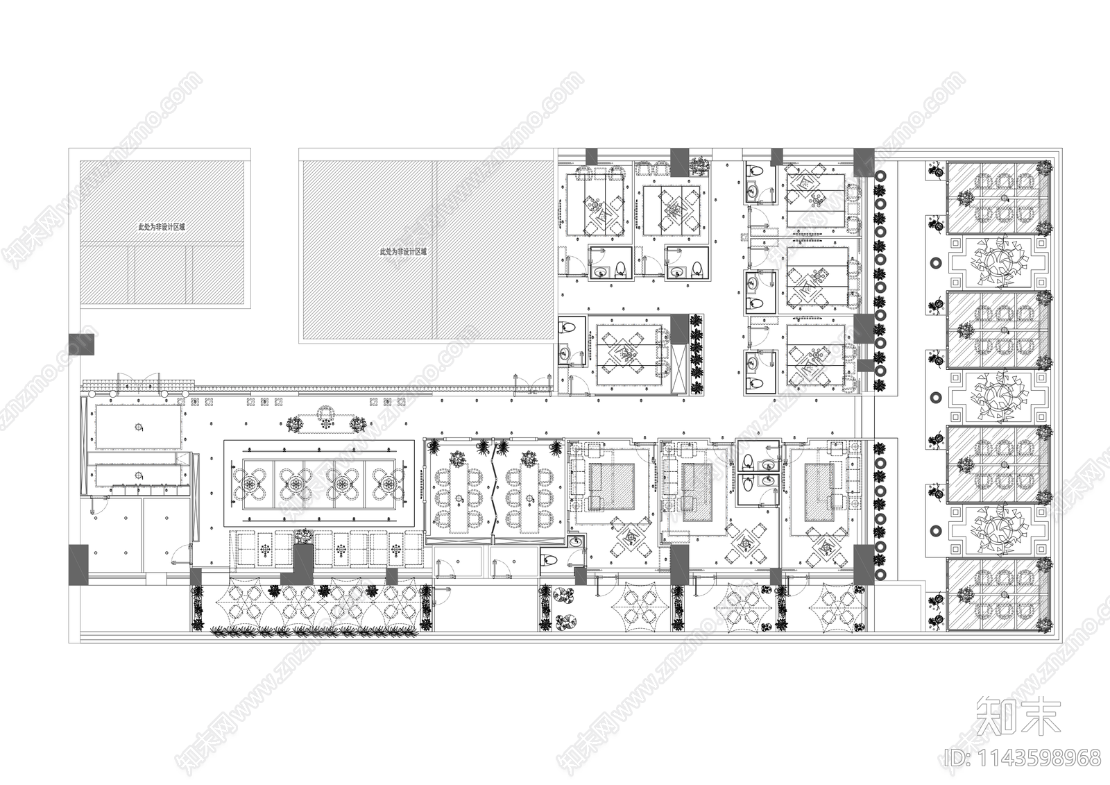 800㎡茶楼棋牌室室内装修cad施工图下载【ID:1143598968】