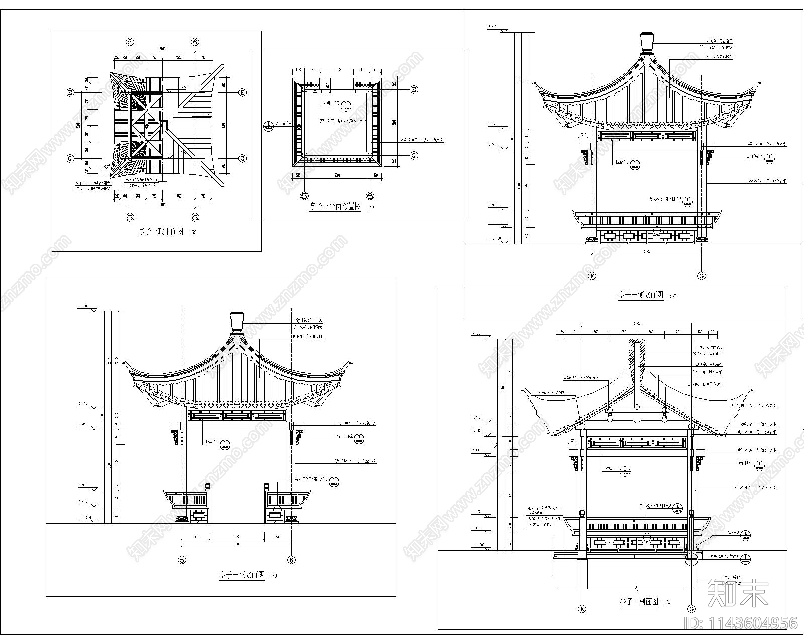 荷香亭cad施工图下载【ID:1143604956】
