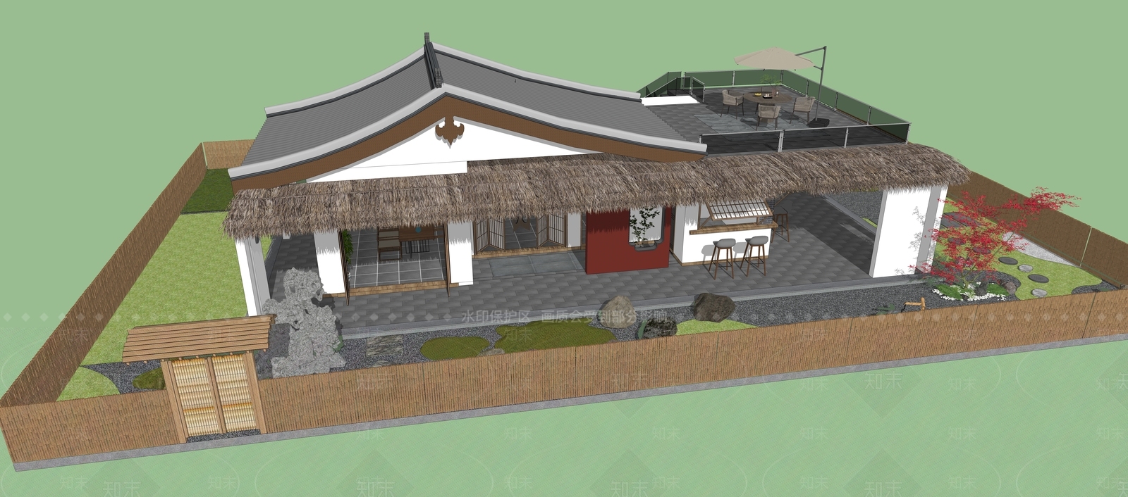新中式茶馆建筑SU模型下载【ID:1143607185】