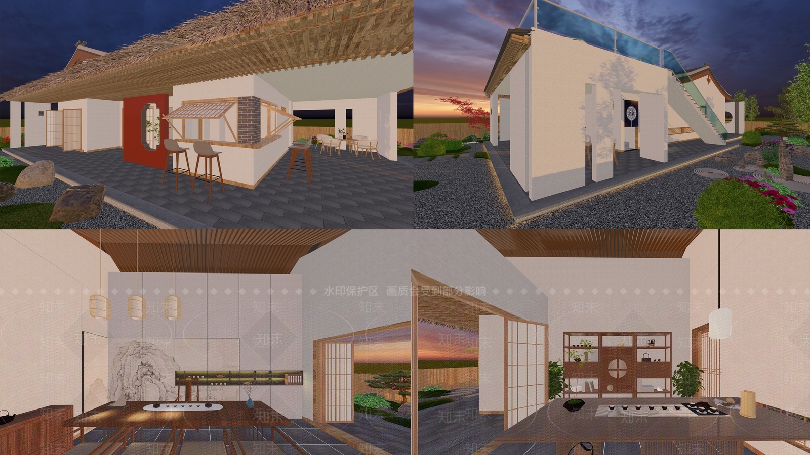 新中式茶馆建筑SU模型下载【ID:1143607185】