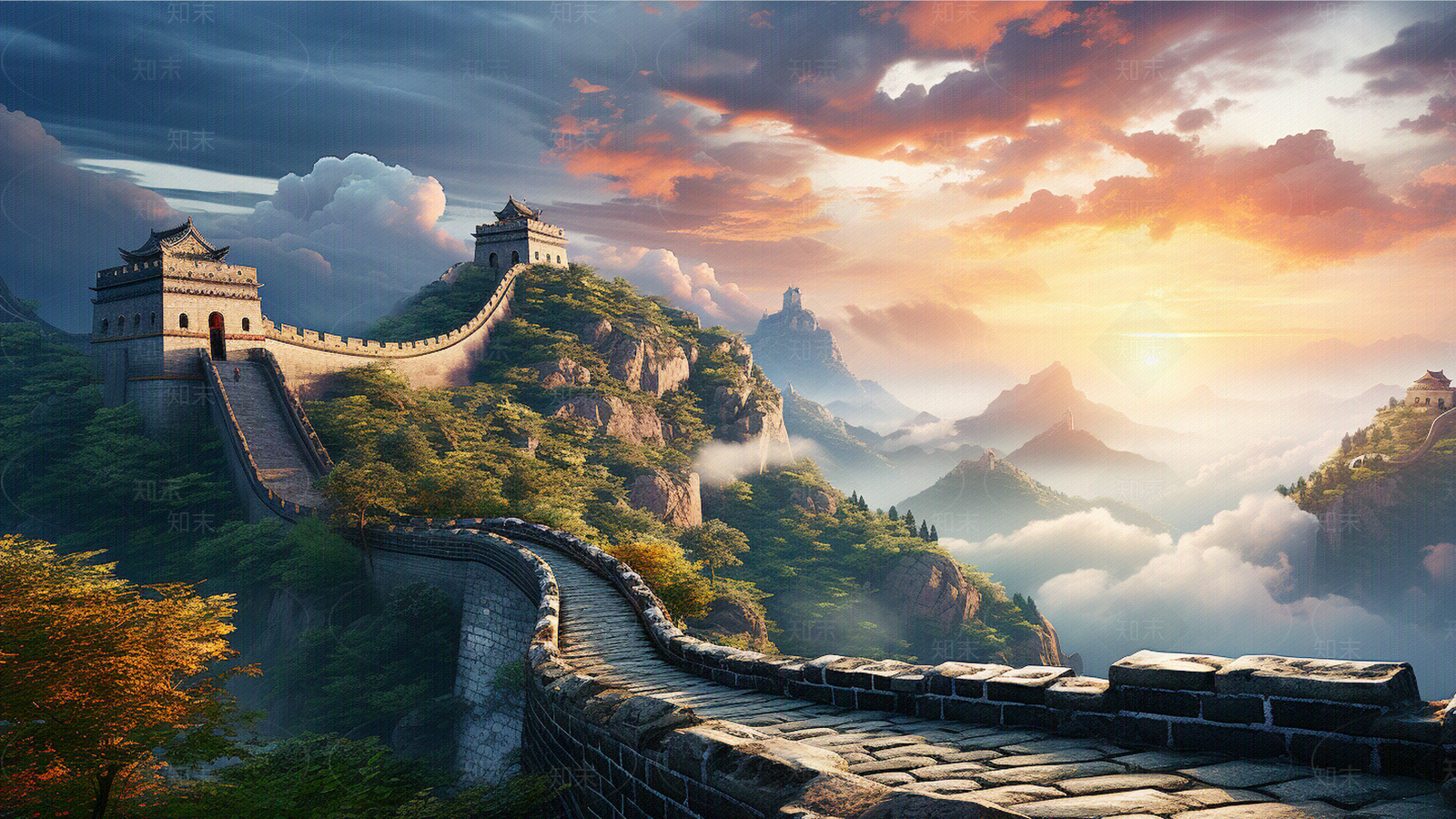 万里长城风景壁画贴图下载【ID:1143611392】