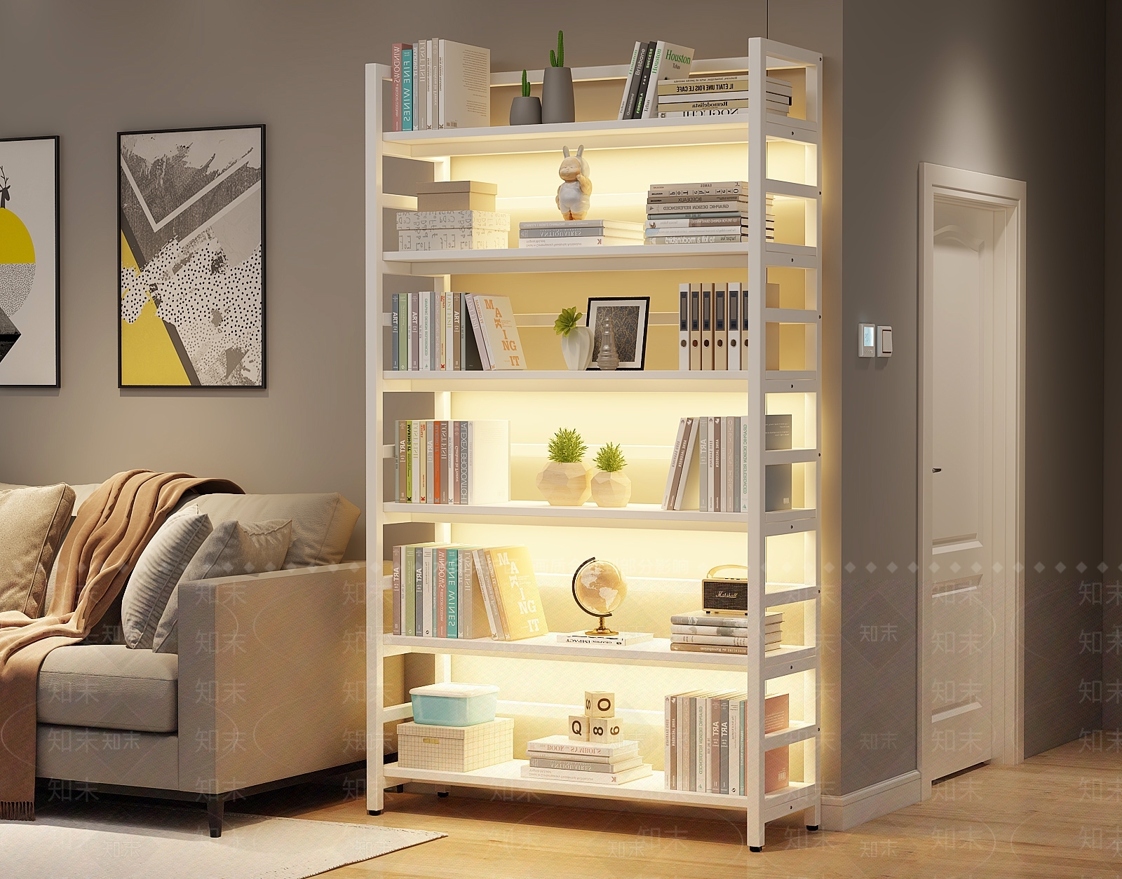 现代铁艺书架3D模型下载【ID:1143613357】