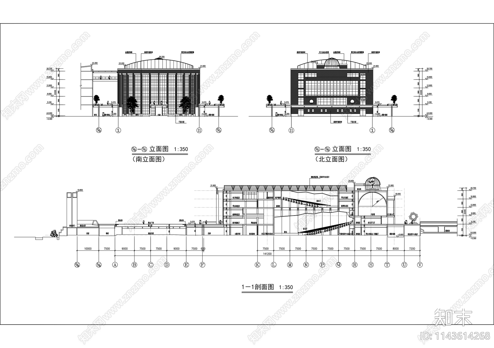 杭州高中教学楼建筑cad施工图下载【ID:1143614268】