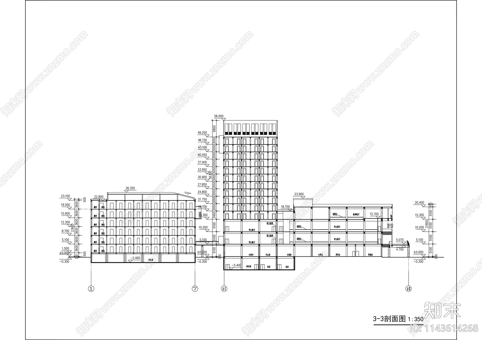 杭州高中教学楼建筑cad施工图下载【ID:1143614268】