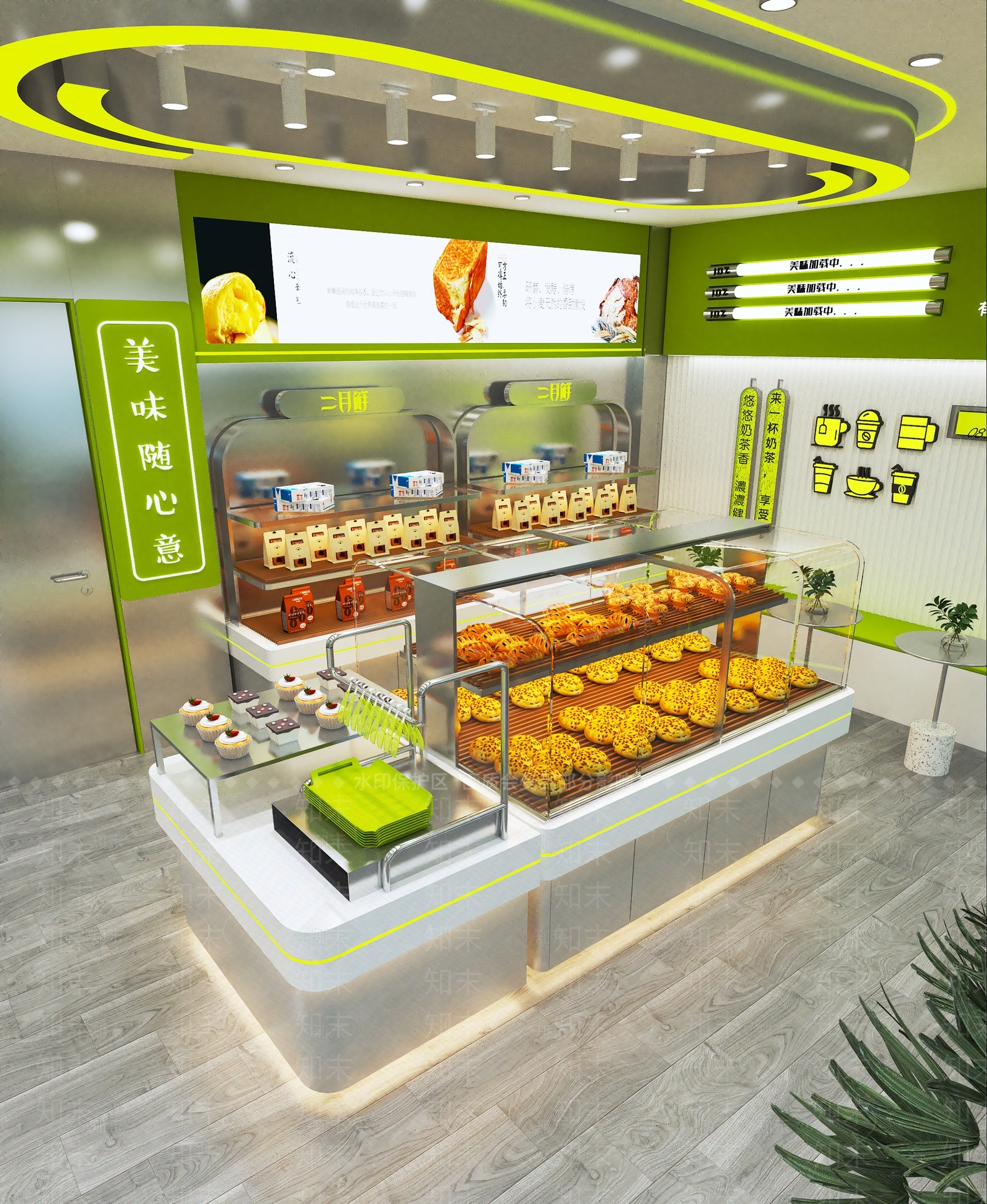 时尚奶茶甜品面包店3D效果图3D模型下载【ID:1143620744】