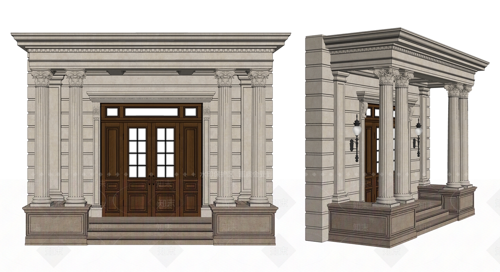 欧式建筑入口罗马柱SU模型下载【ID:1143622300】