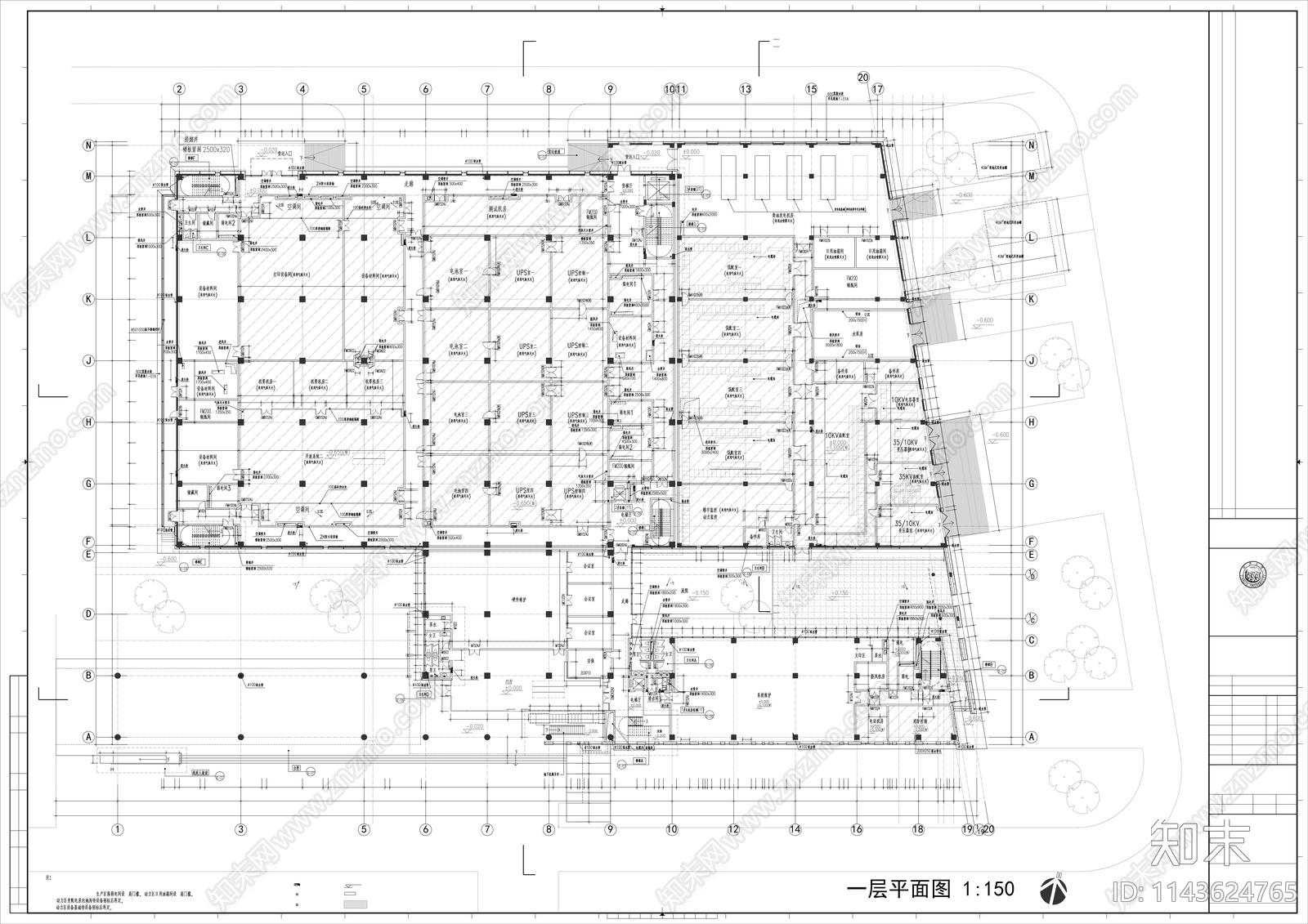上海交通银行数据处理中心办公建筑cad施工图下载【ID:1143624765】