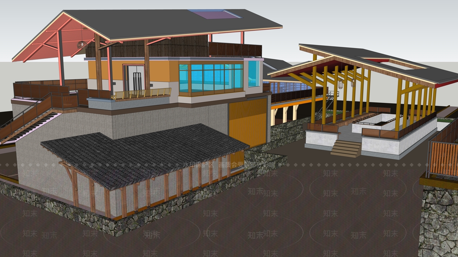 现代餐饮建筑SU模型下载【ID:1143636302】