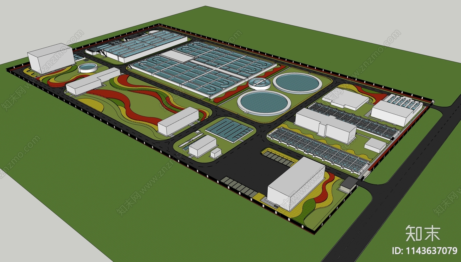 现代污水处理厂SU模型下载【ID:1143637079】