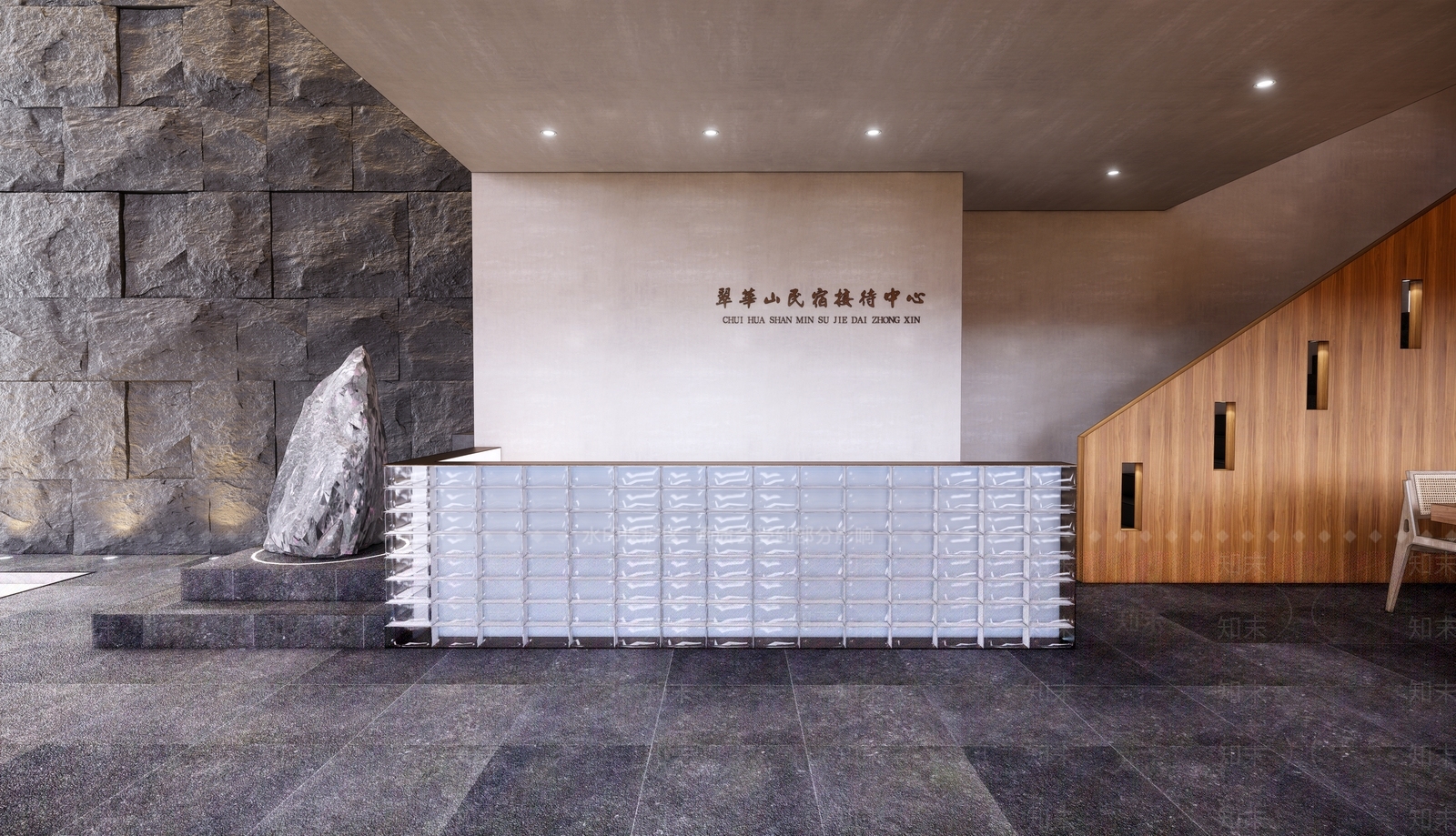 现代民宿酒店大堂SU模型下载【ID:1143637360】
