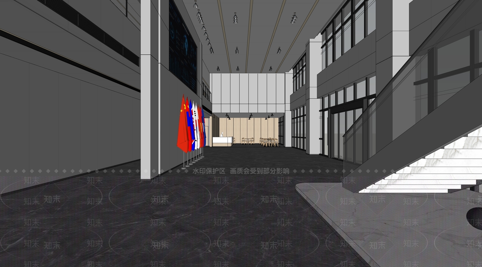现代公司大堂SU模型下载【ID:1143646622】