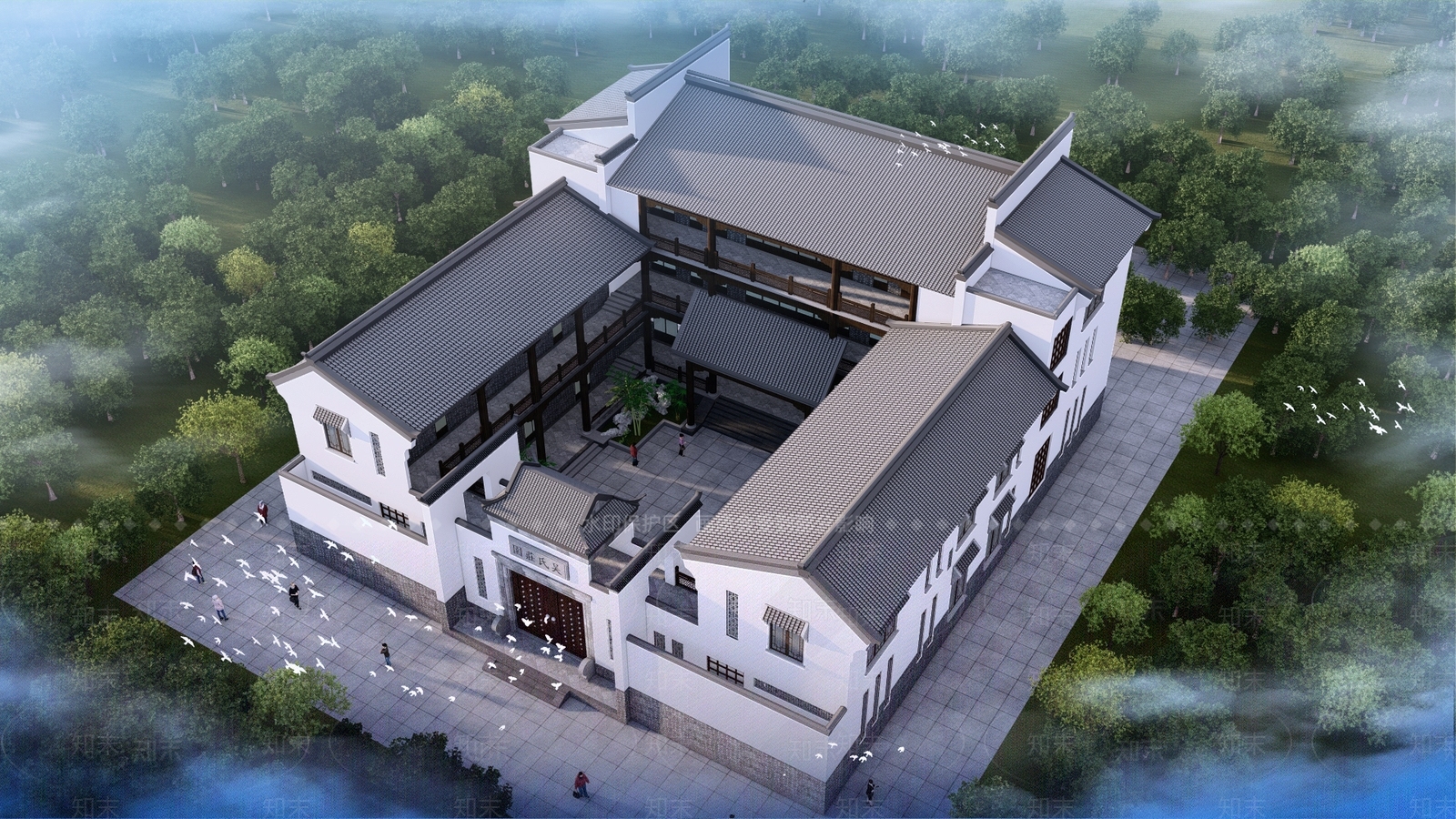 中式徽派庄园四合院SU模型下载【ID:1143651529】