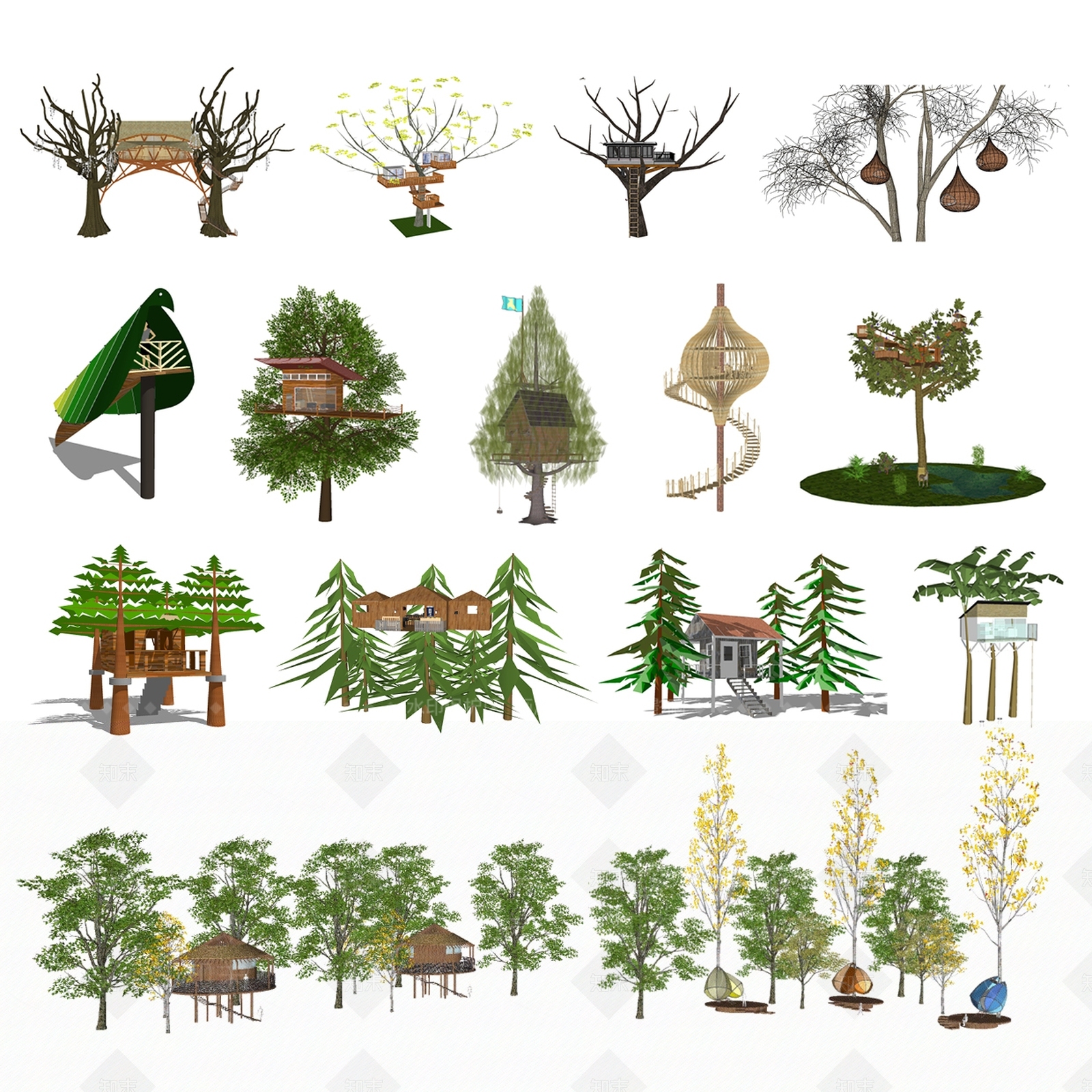 现代森林树屋SU模型下载【ID:1143653568】