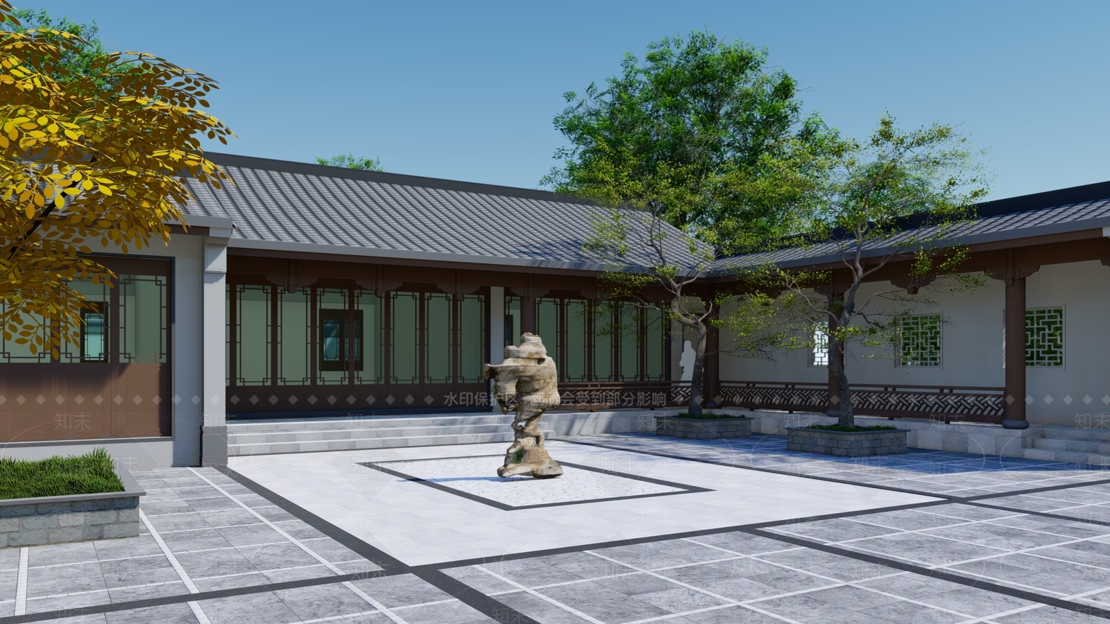 新中式四合院SU模型下载【ID:1143659725】