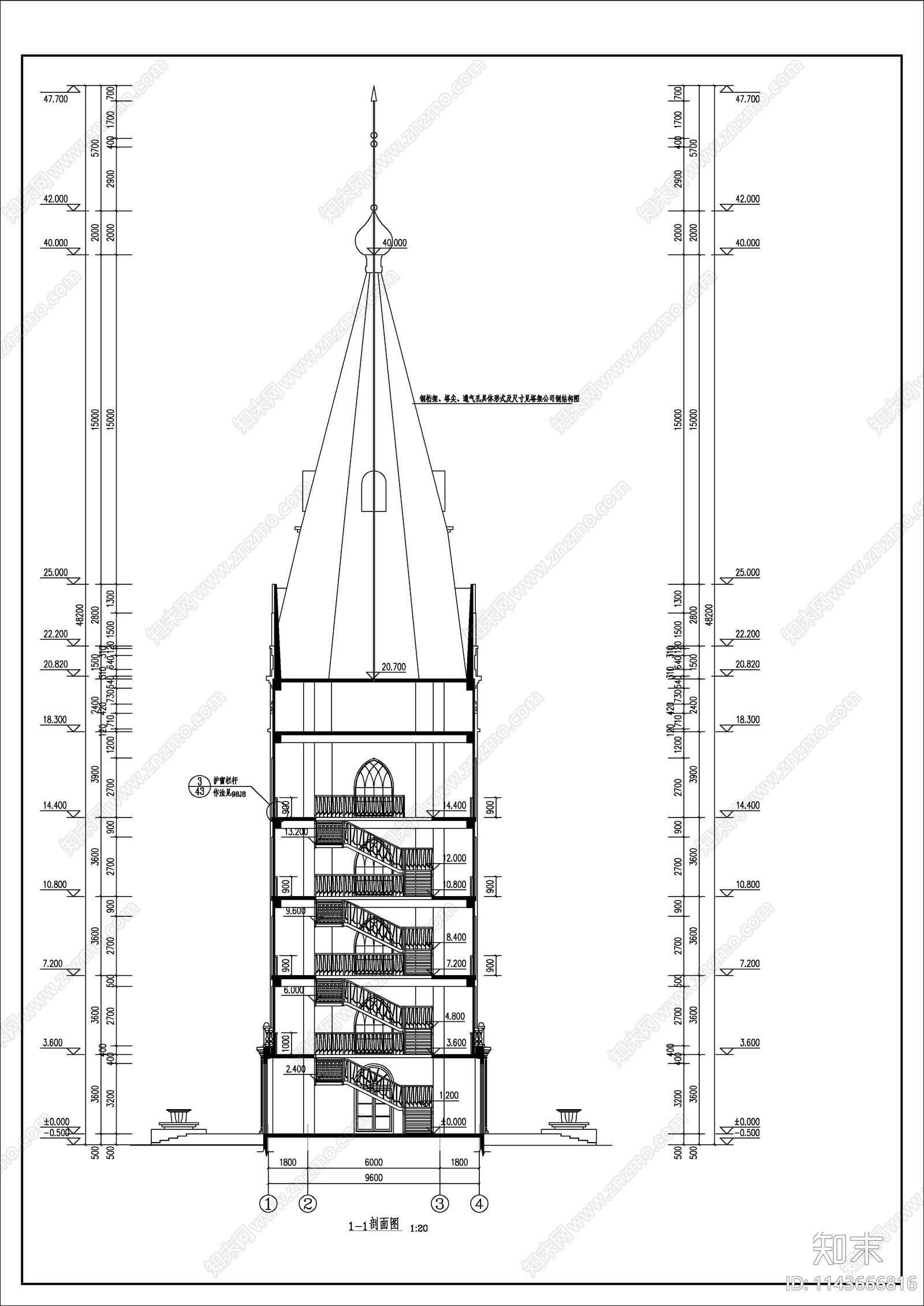 欧式观光塔建筑cad施工图下载【ID:1143666816】