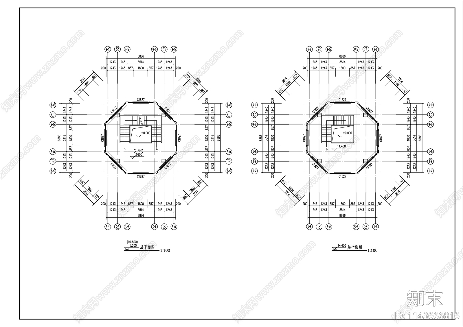 欧式观光塔建筑cad施工图下载【ID:1143666816】