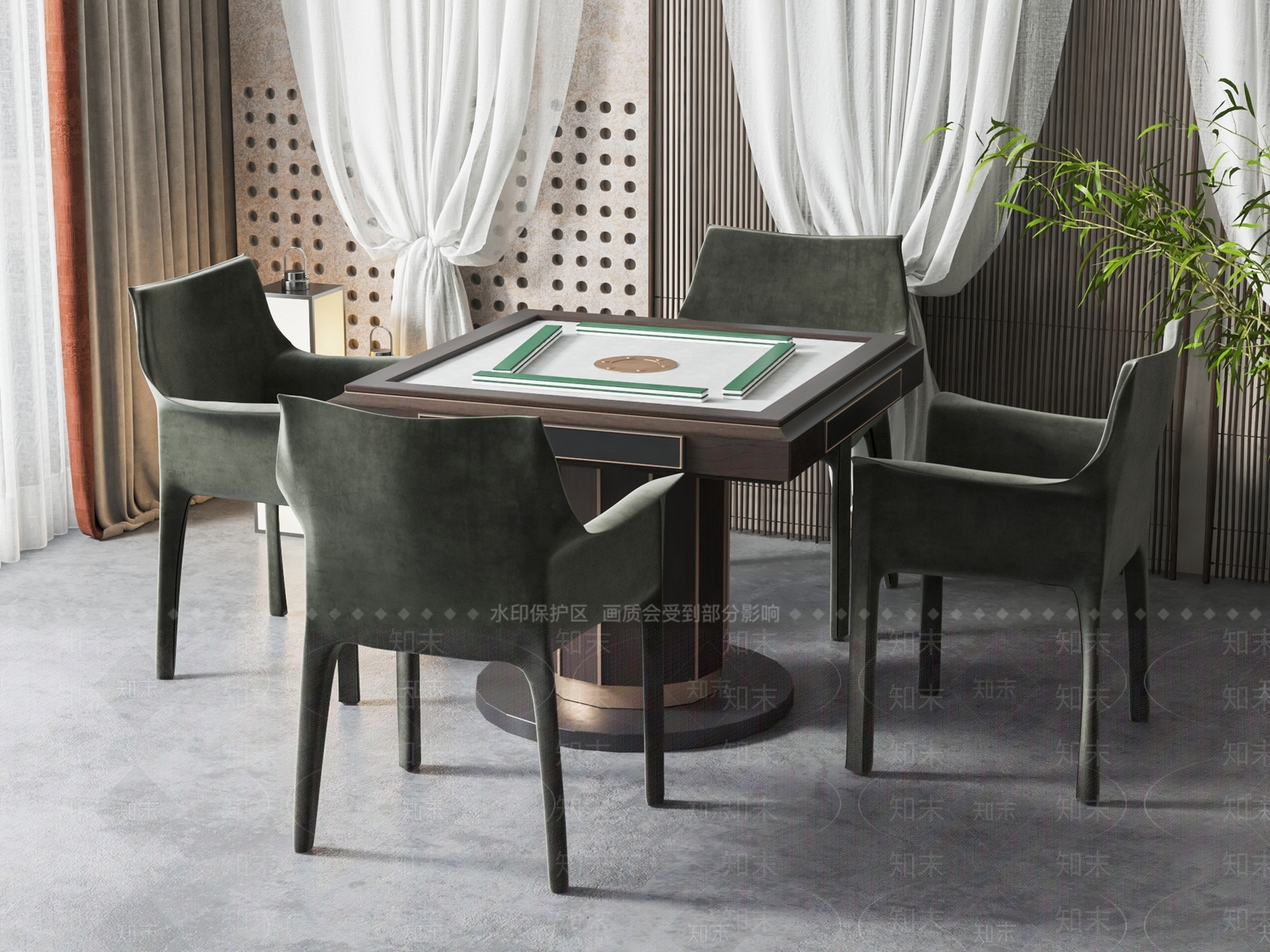 现代棋牌室麻将桌椅组合3D模型下载【ID:1143668206】