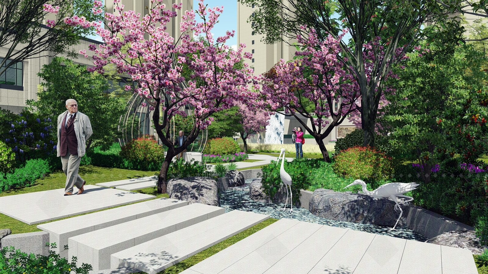 现代小区景观SU模型下载【ID:1143669102】