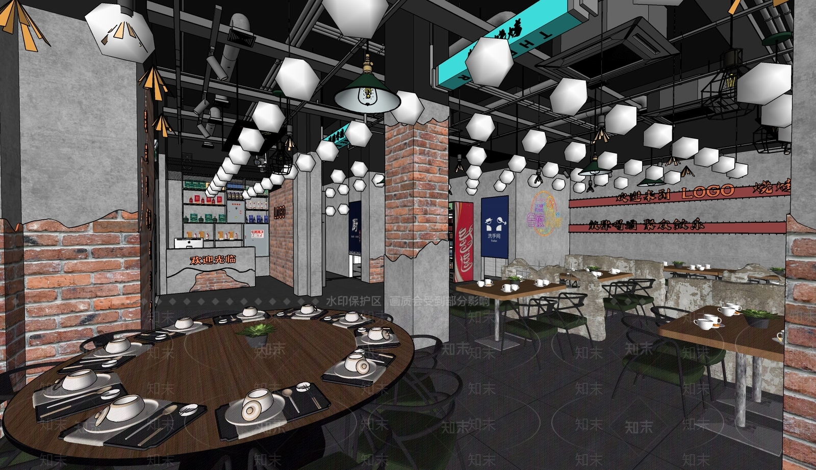 工业风烧烤店SU模型下载【ID:1143674435】