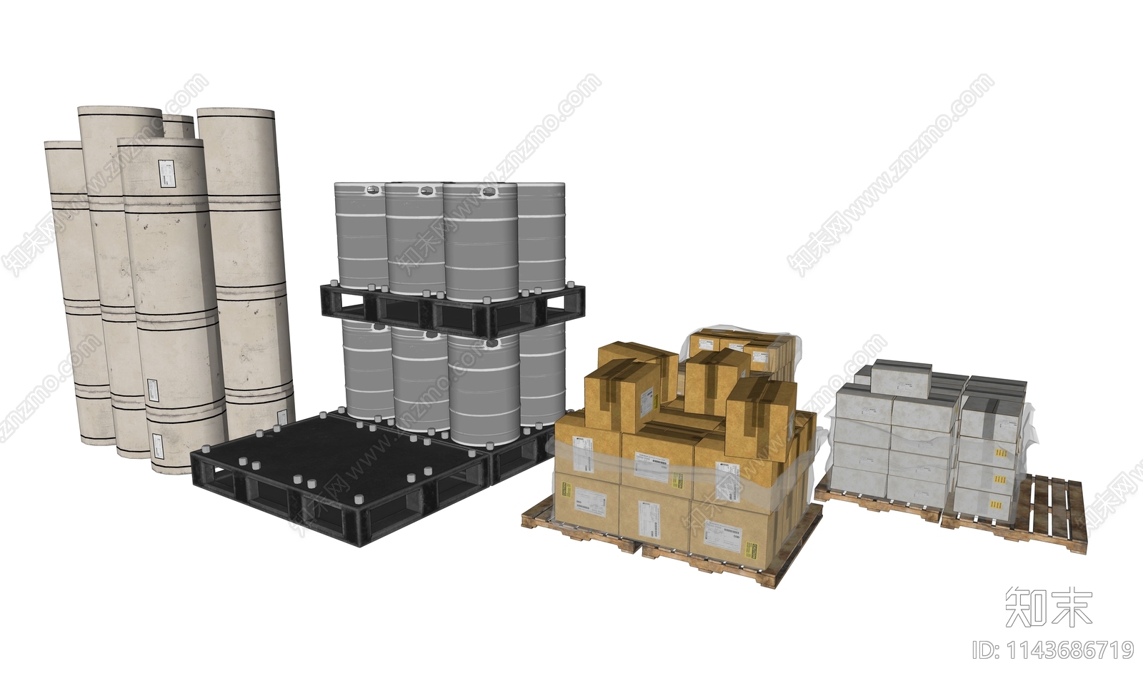 仓库货物纸箱铝铜组合SU模型下载【ID:1143686719】