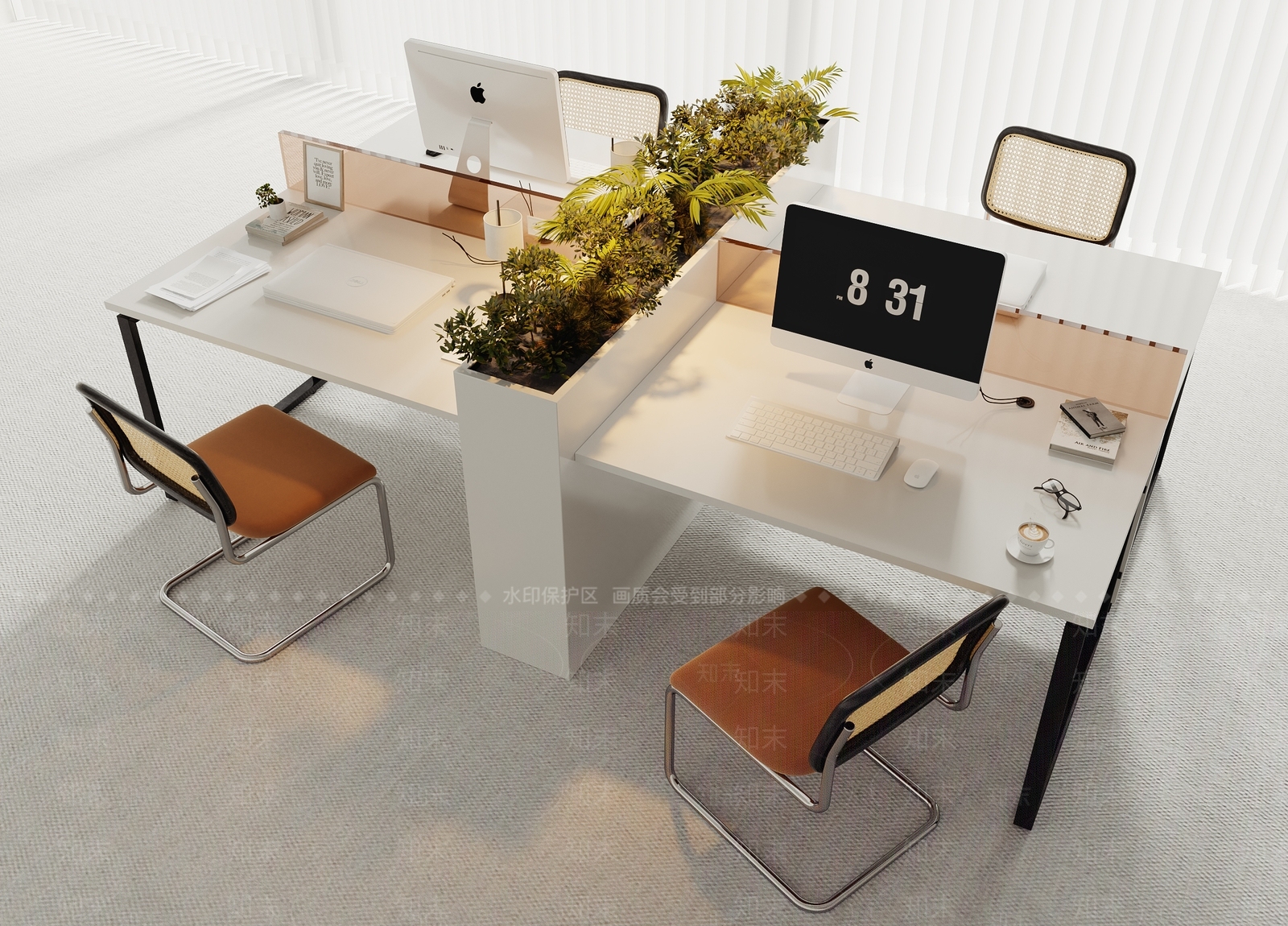 现代办公桌椅组合3D模型下载【ID:1143687334】