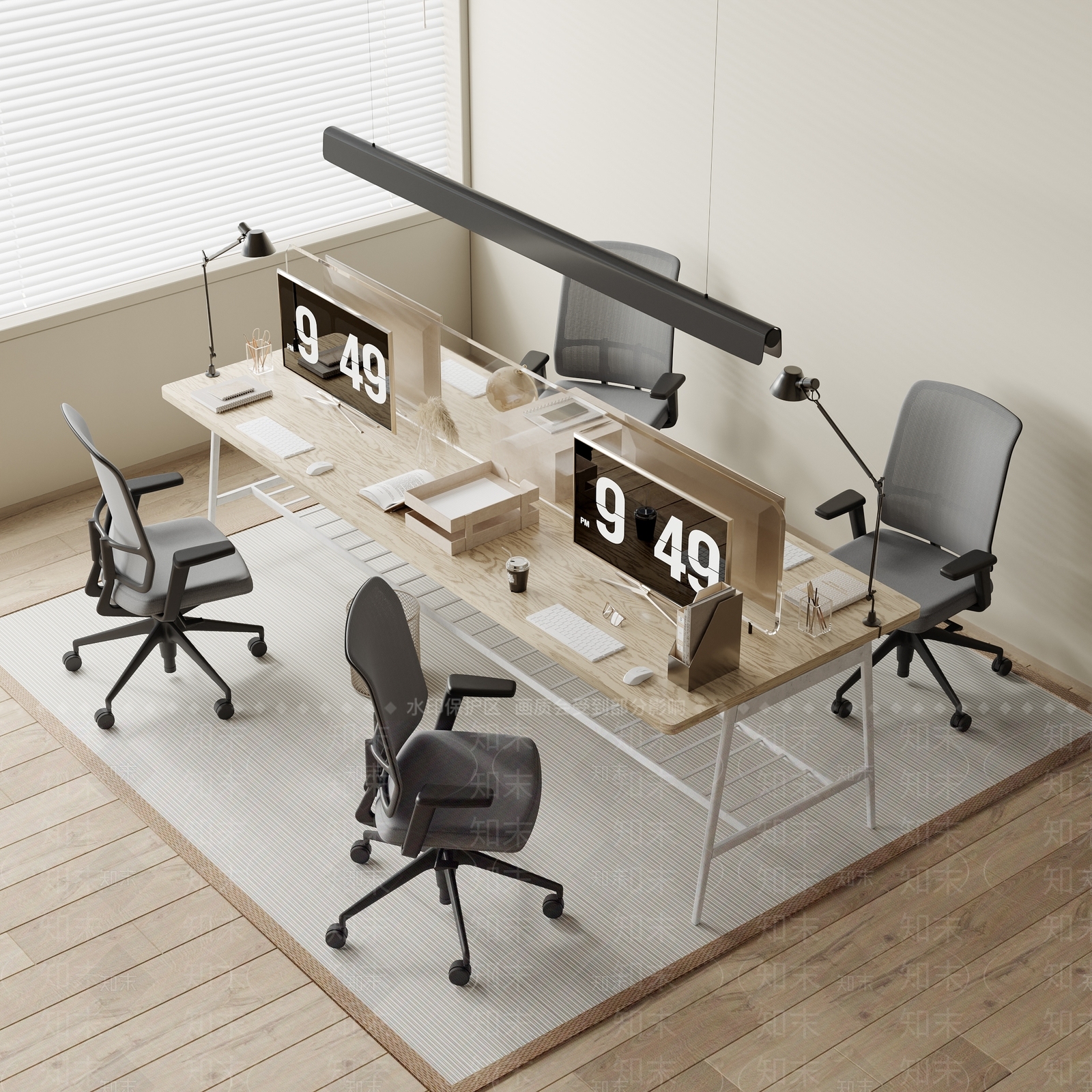 现代办公桌椅组合3D模型下载【ID:1143688307】