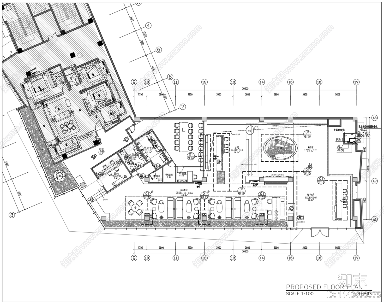 丹健设计约500m²重庆融信项目售楼部室内cad施工图下载【ID:1143693375】