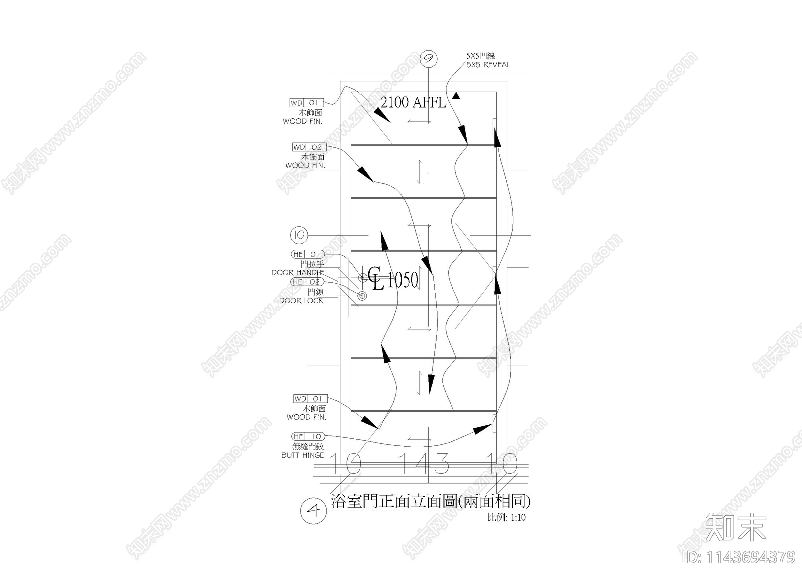 浴室门平剖竖剖cad施工图下载【ID:1143694379】