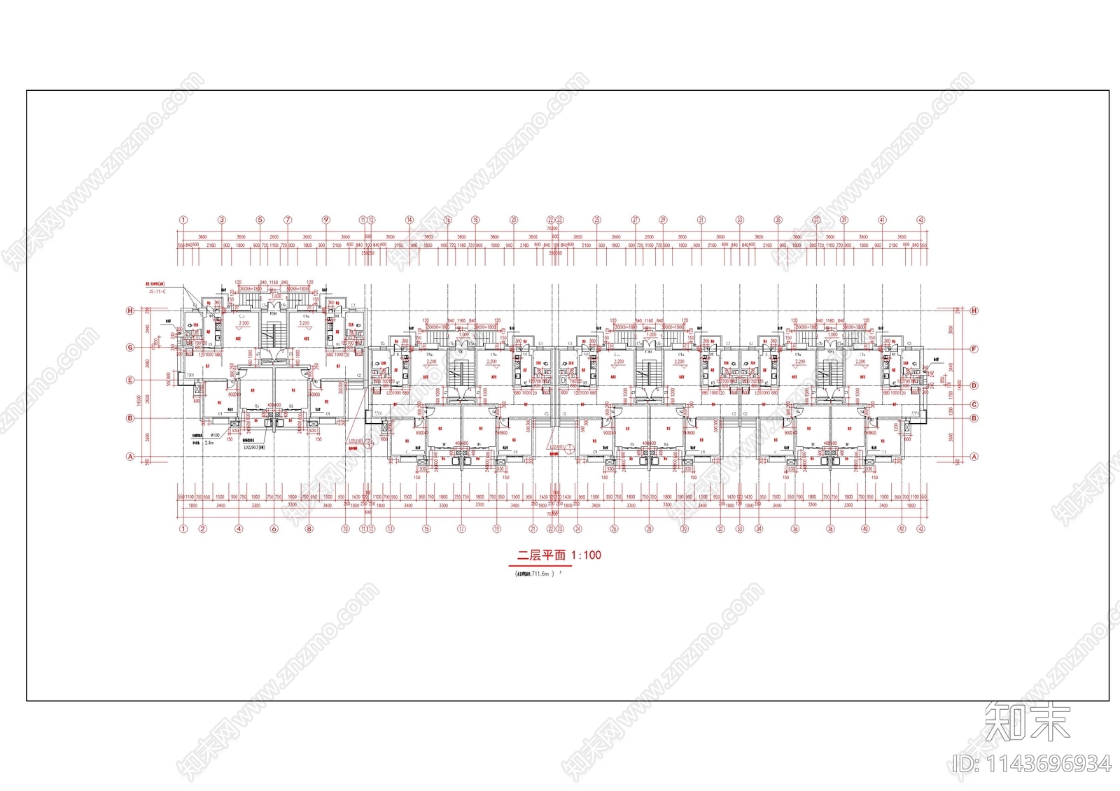 小区住宅楼建筑cad施工图下载【ID:1143696934】