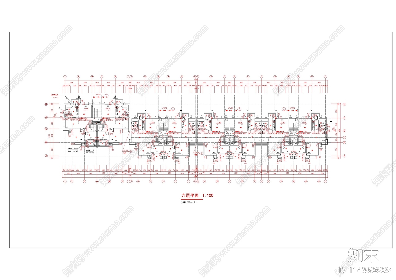 小区住宅楼建筑cad施工图下载【ID:1143696934】