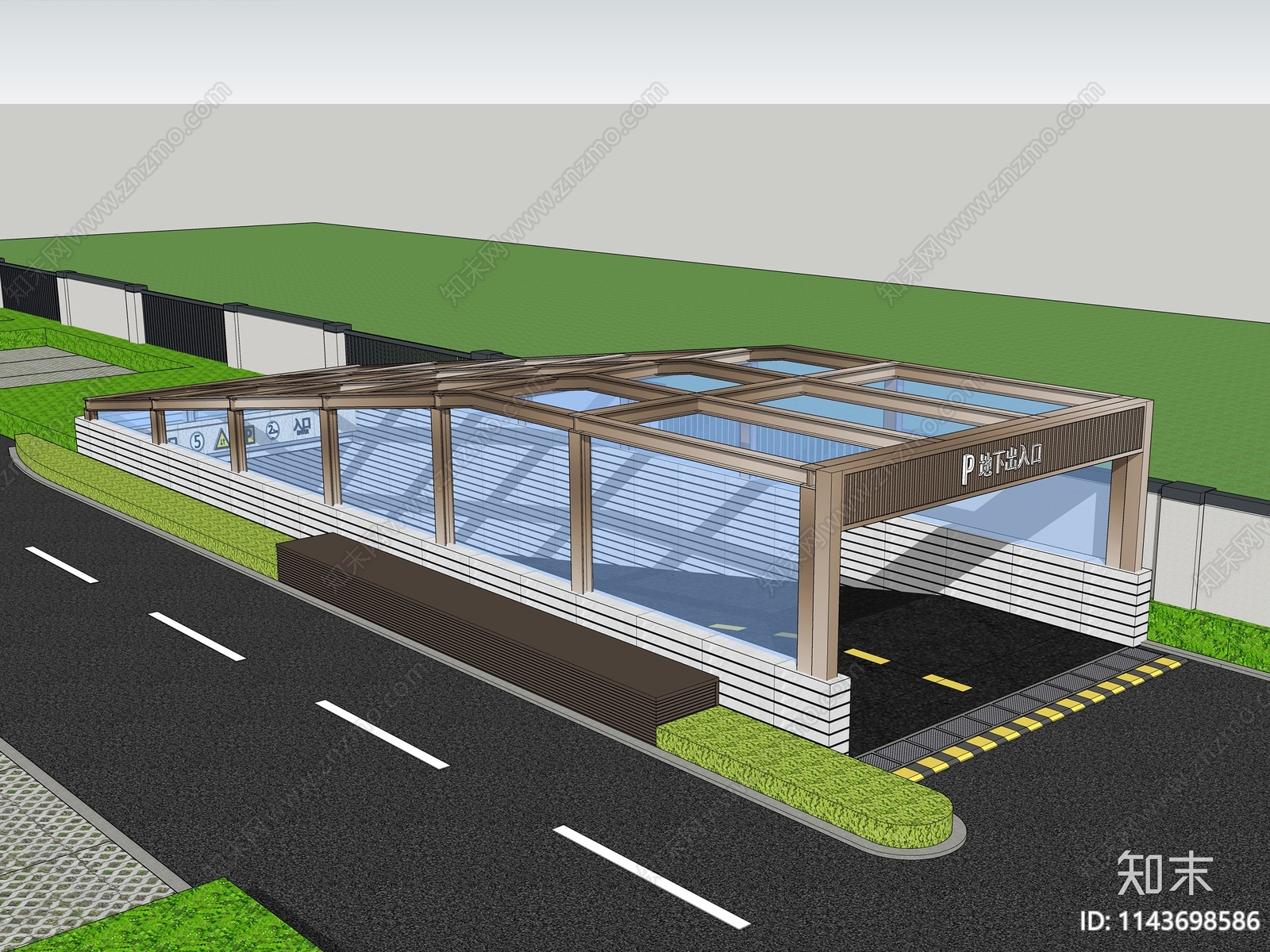 现代住宅小区地下车库出入口SU模型下载【ID:1143698586】
