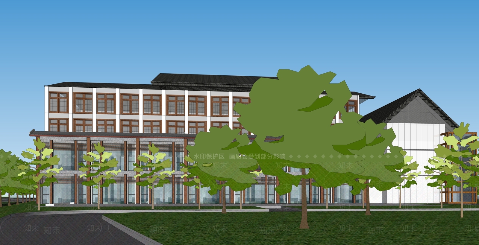 新中式养老院SU模型下载【ID:1143701681】