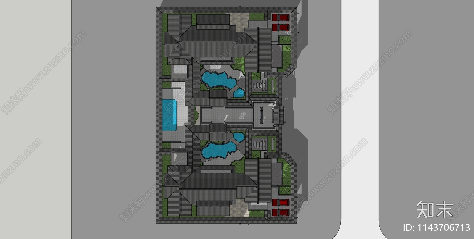 中式古建筑合院别墅SU模型下载【ID:1143706713】