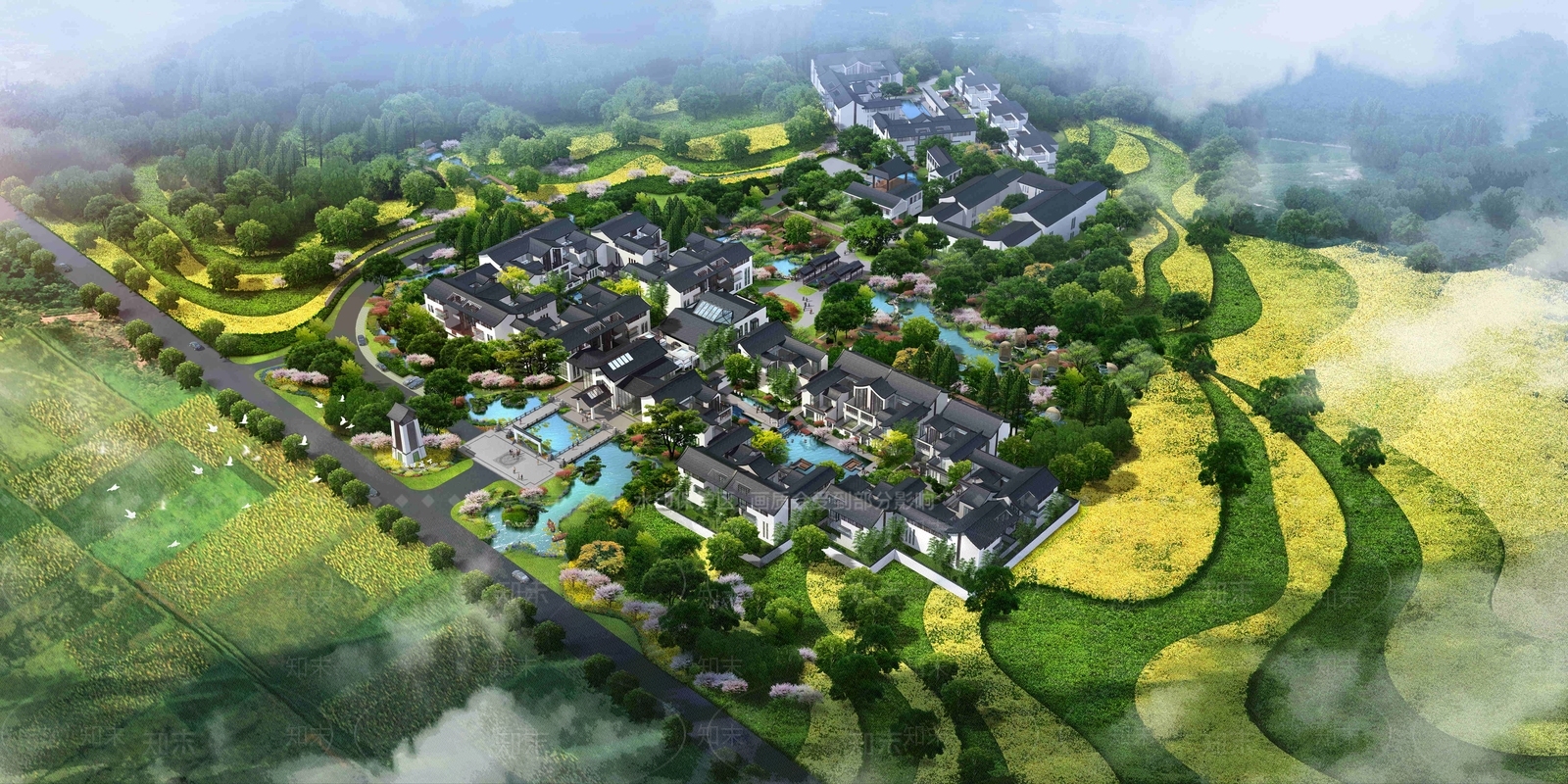 新中式养老度假区SU模型下载【ID:1145402825】