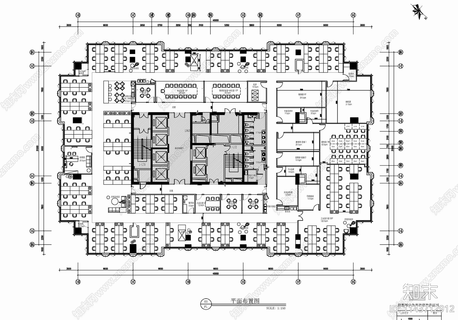 两层办公室室内cad施工图下载【ID:1143712912】