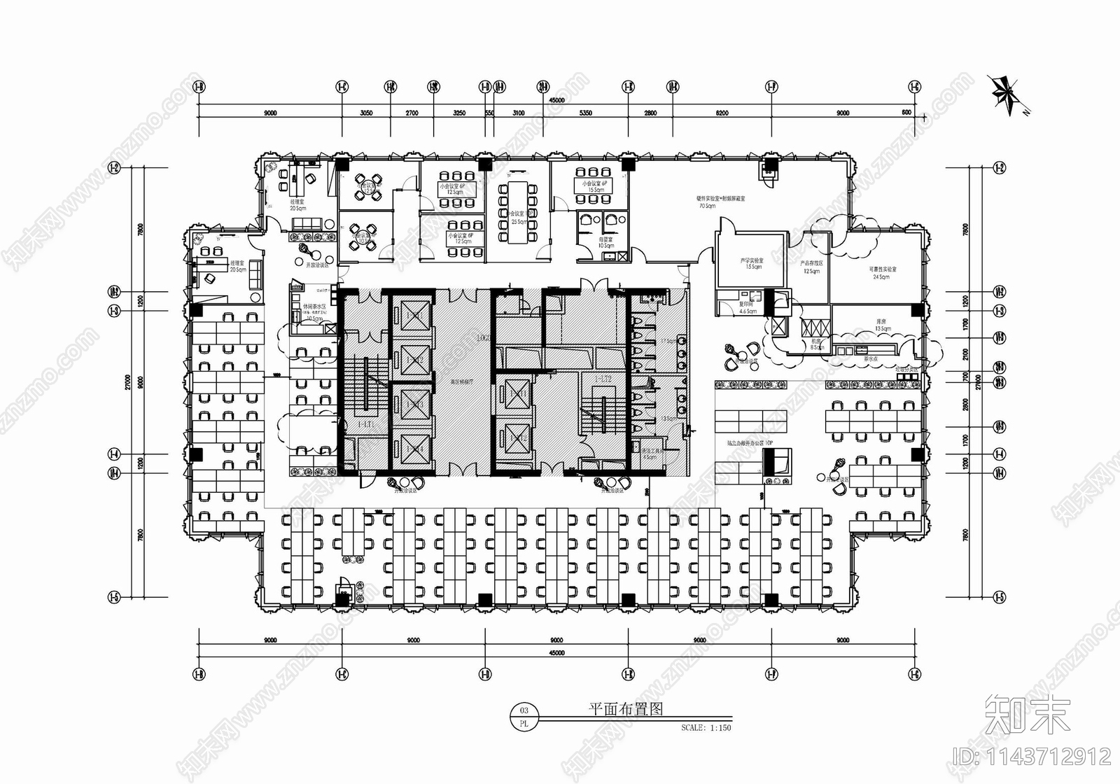 两层办公室室内cad施工图下载【ID:1143712912】