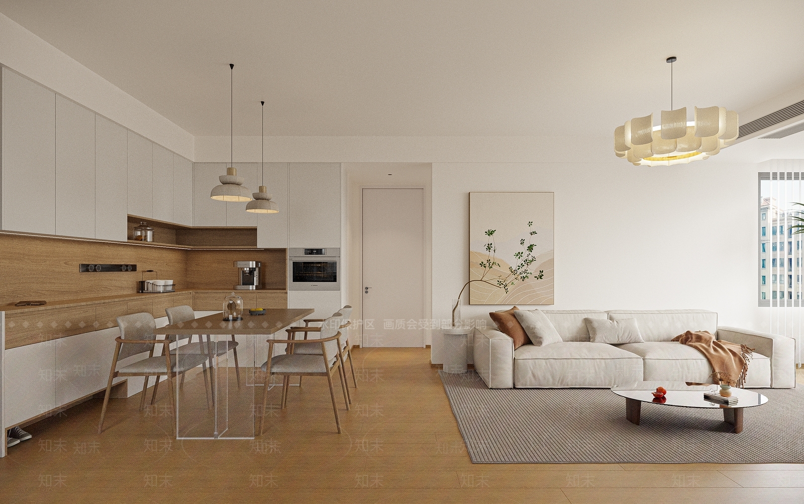 现代原木风格客餐厅SU模型下载【ID:1143713395】