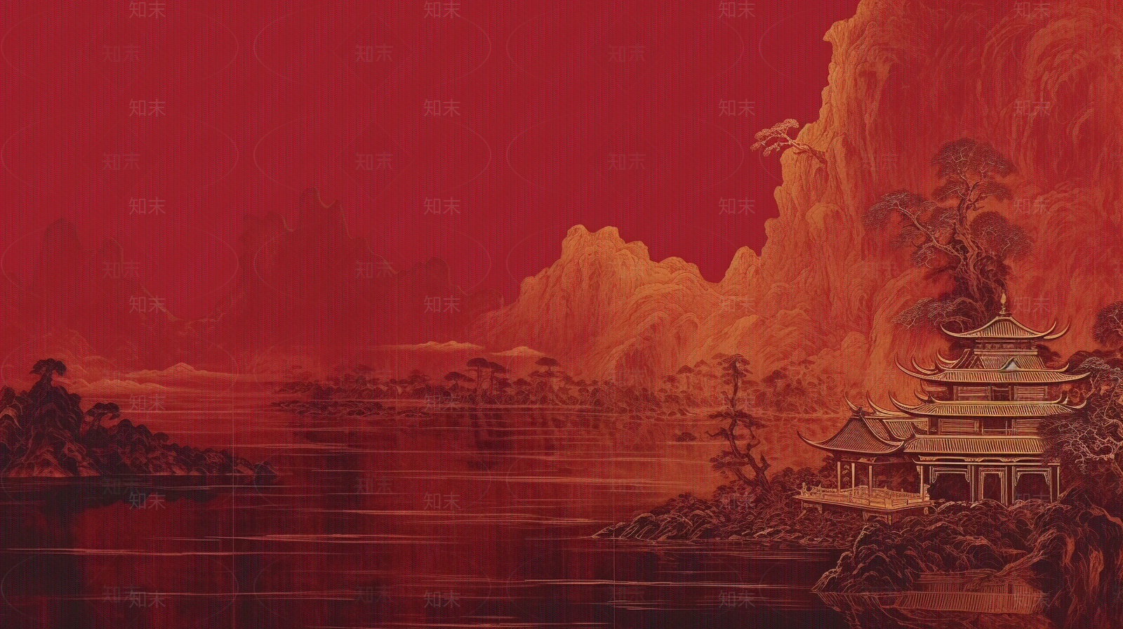 新中式红色建筑壁画贴图下载【ID:1143714531】