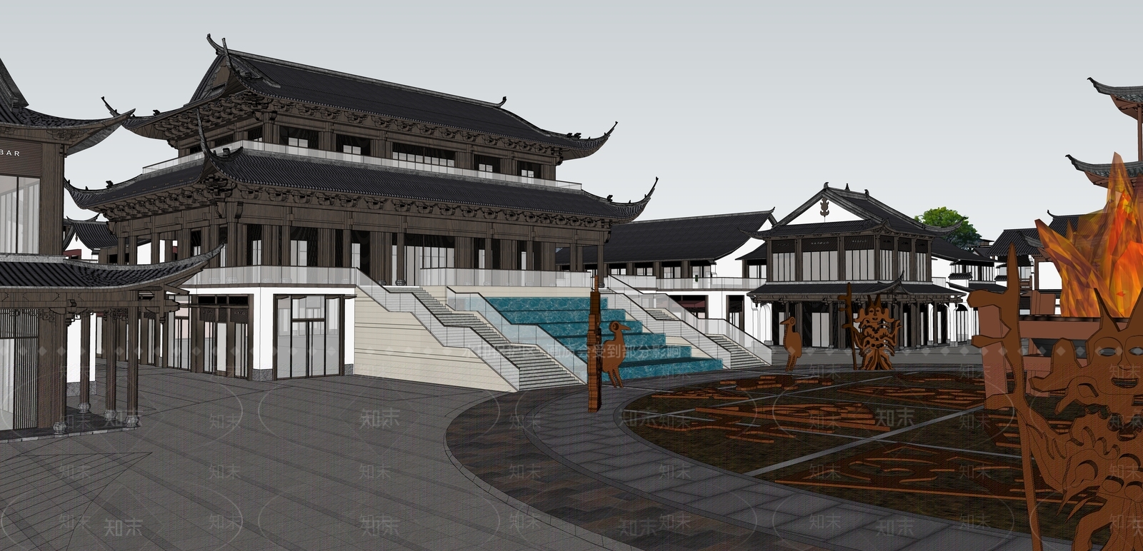 中式云南彝族风格建筑SU模型下载【ID:1143718483】