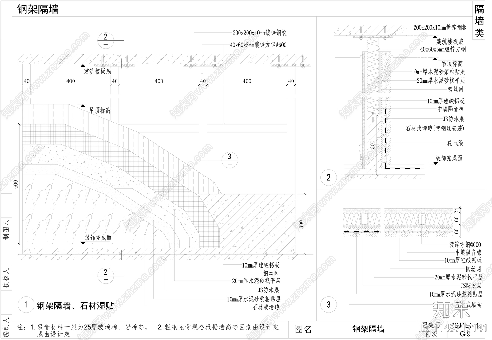隔墙类详图cad施工图下载【ID:1143717141】