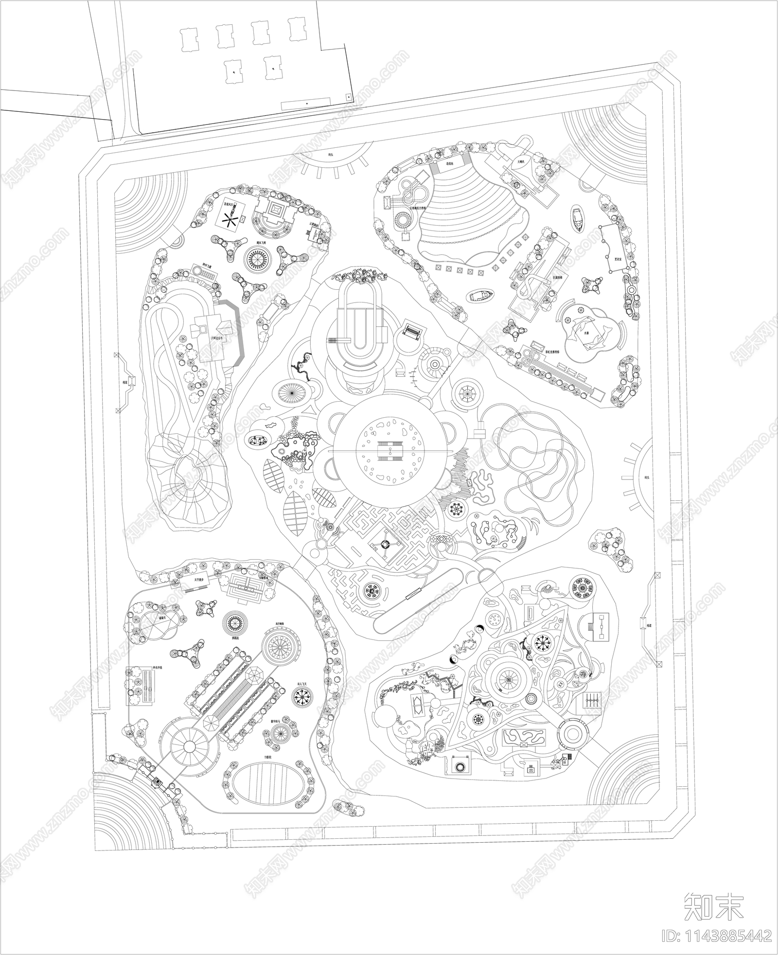 主题乐园平面图cad施工图下载【ID:1143885442】