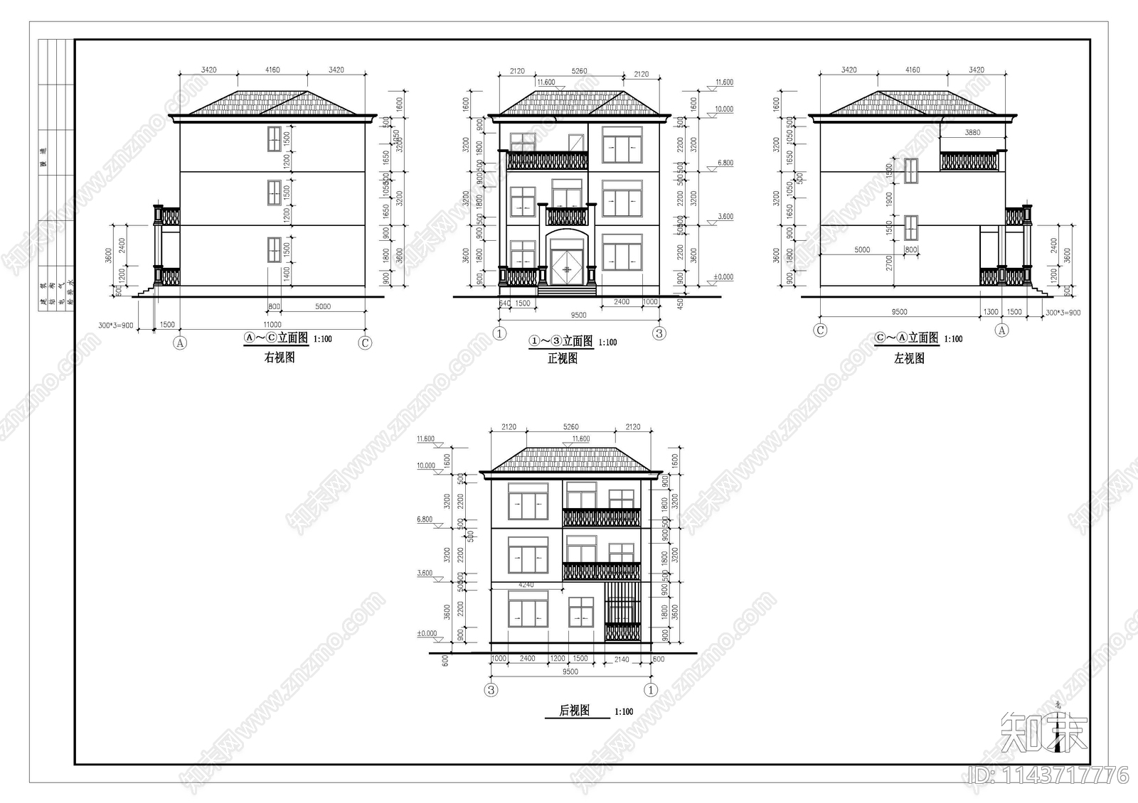 3层别墅建筑结构cad施工图下载【ID:1143717776】