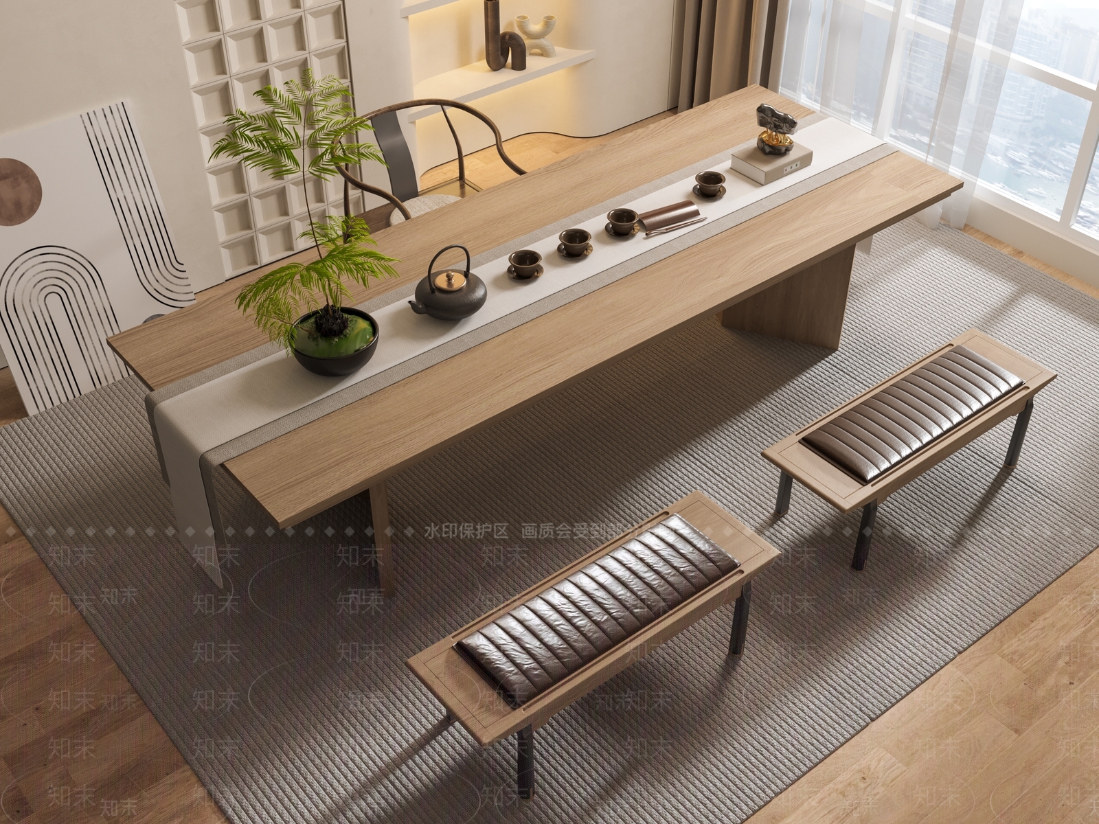 现代茶桌椅组合3D模型下载【ID:1143717504】