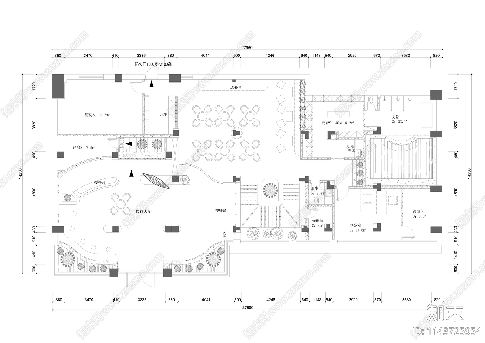 轩亭阁休闲会所室内cad施工图下载【ID:1143725954】