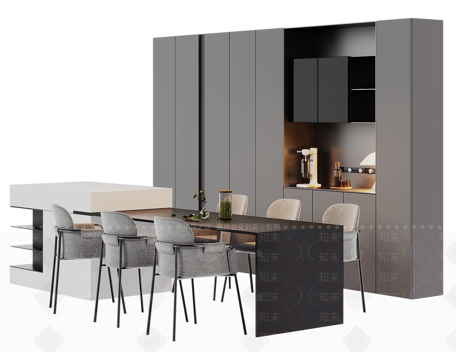 现代岛台餐桌椅组合3D模型下载【ID:1143910402】_知末3d模型网