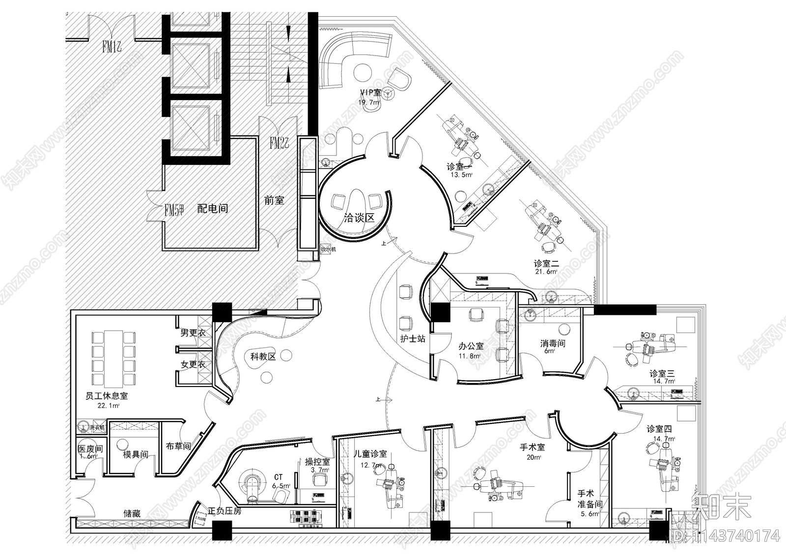 300平现代风牙科口腔诊所室内cad施工图下载【ID:1143740174】