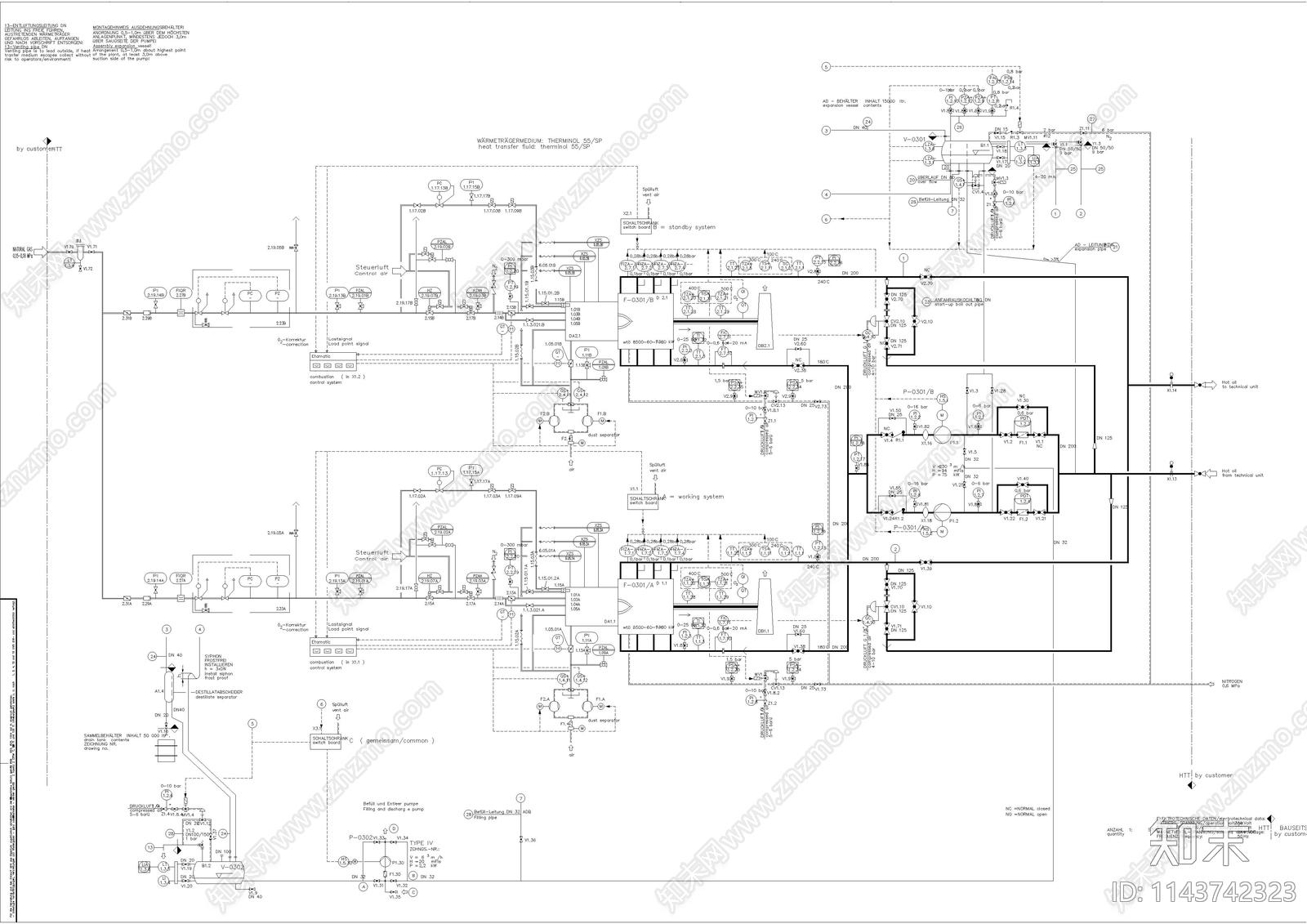 导热油供热系统管道仪表流程施工图下载【ID:1143742323】