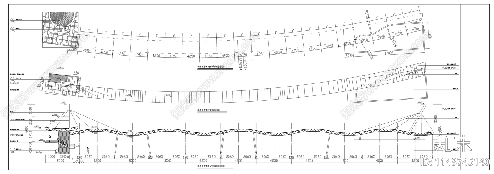 波形悬索廊cad施工图下载【ID:1143745140】