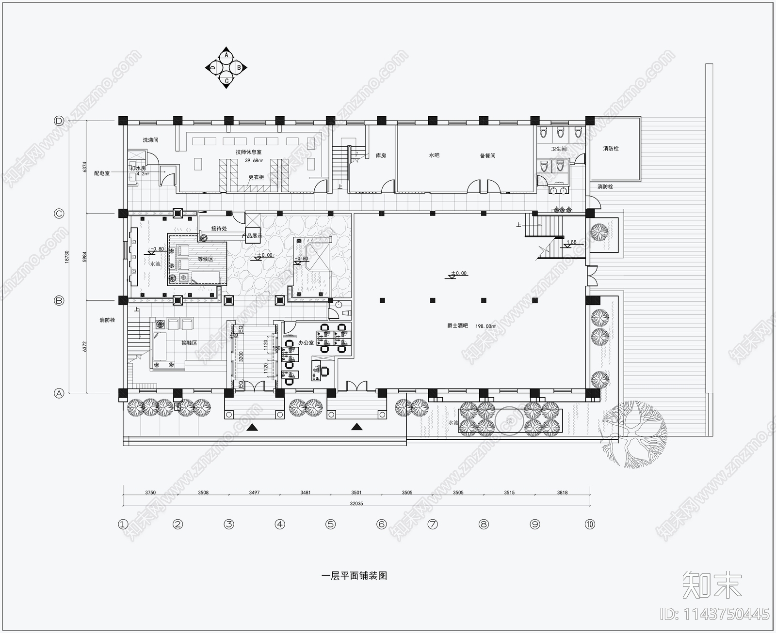 2500㎡足浴足疗休闲会所cad施工图下载【ID:1143750445】